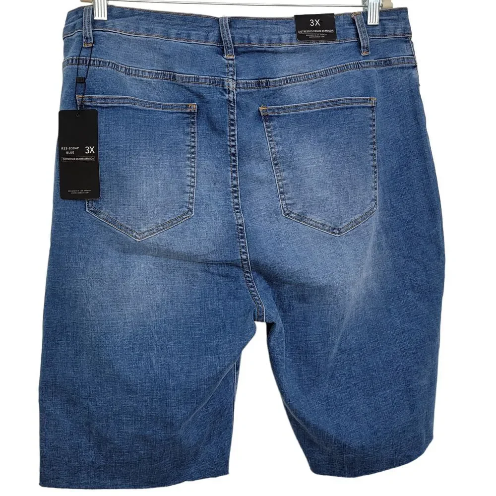 American Bazi Distressed Denim Bermuda Blue Wash Women's 3X RSS-8304P - Picture 2 of 5